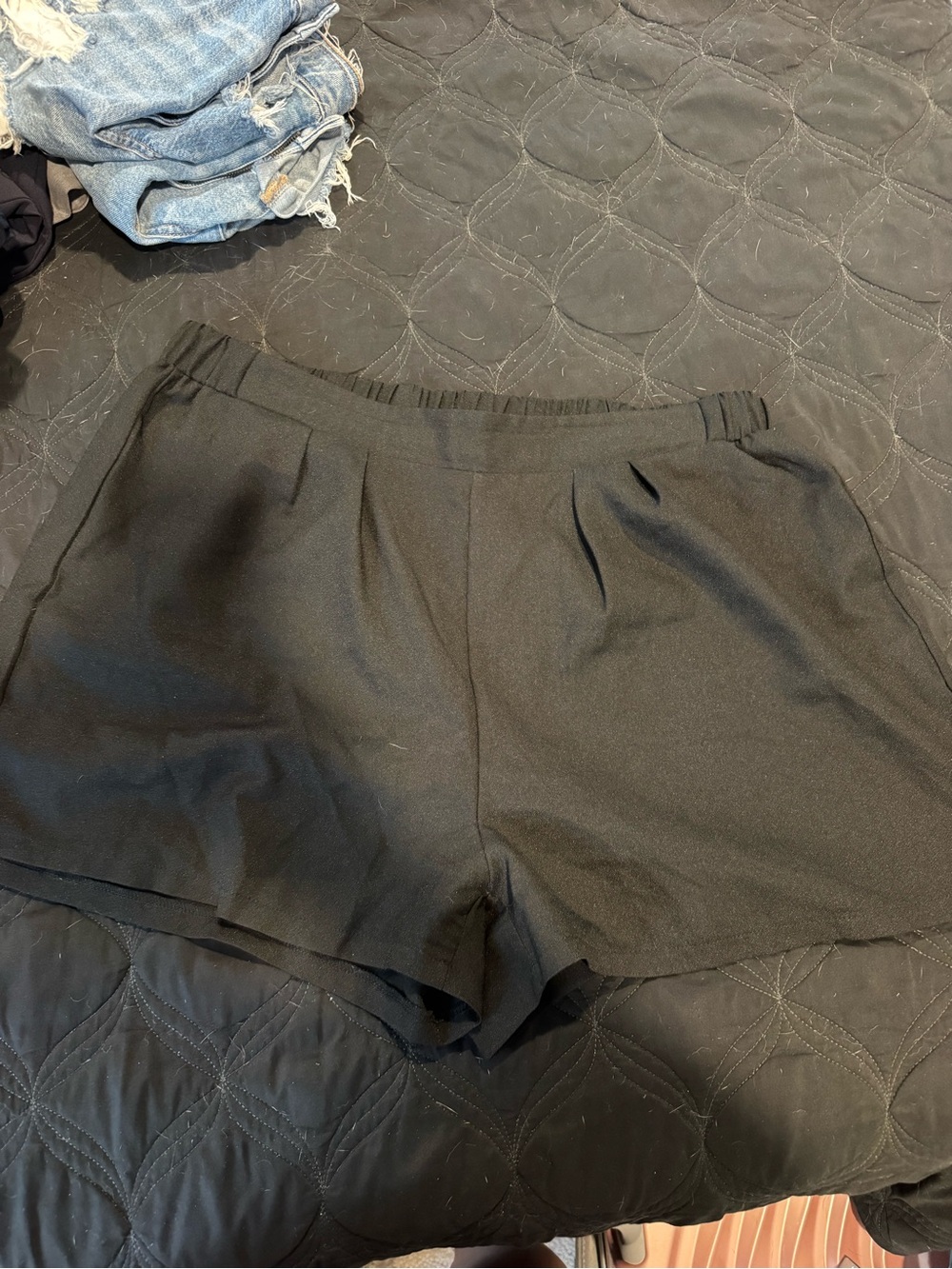 Black Elastic-Waist Tailored Bermuda Shorts